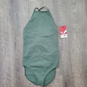 NWT Capezio Rib Camisole Leotard Size XS/ S Sage Green Seamless Corset Back